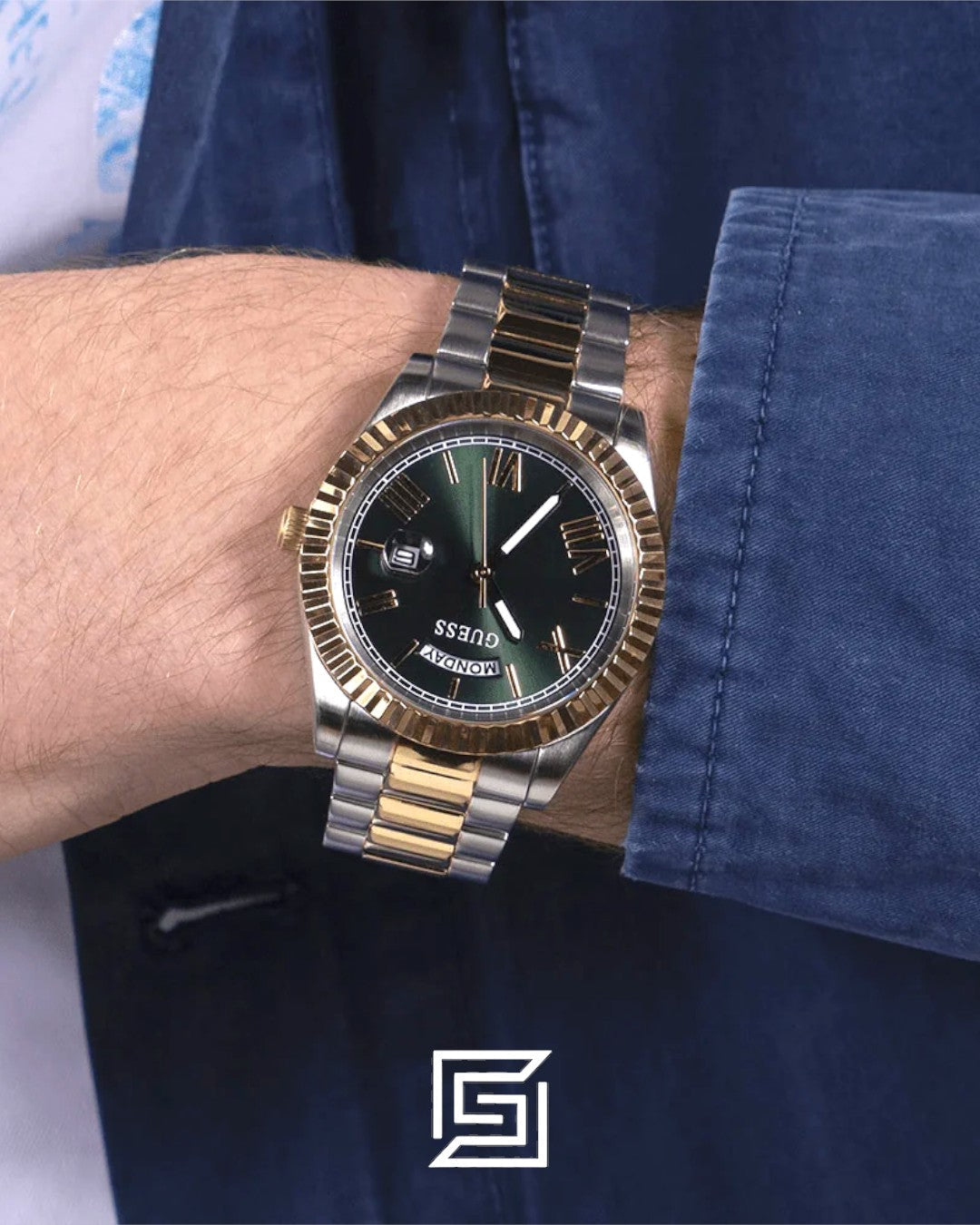 Guess GW0735L5 Green Dial Two-Tone Watch