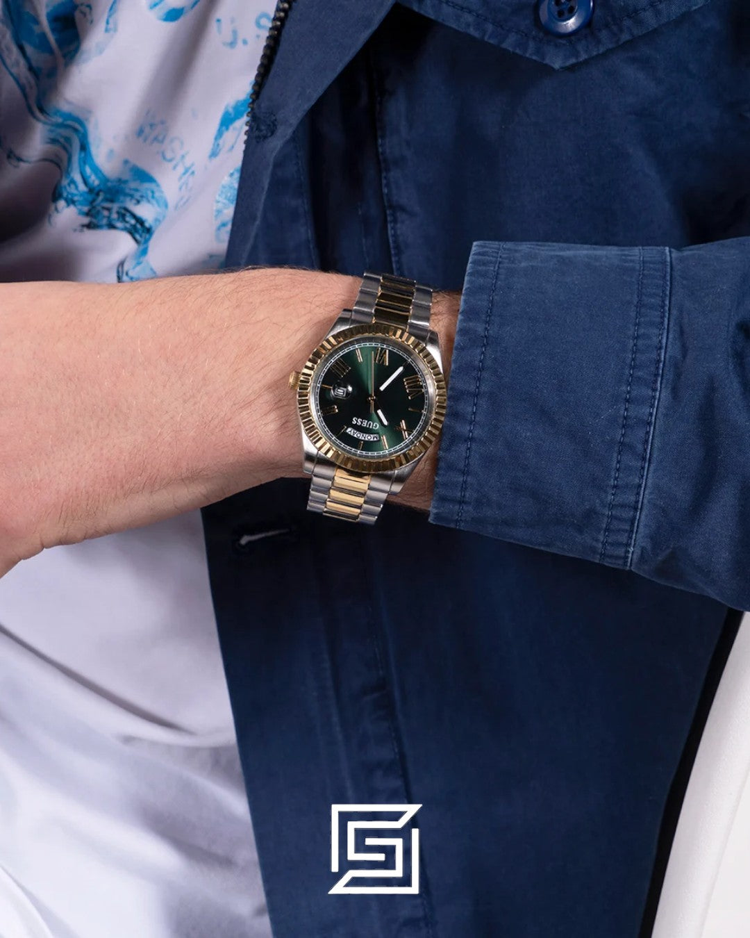 Guess GW0735L5 Green Dial Two-Tone Watch