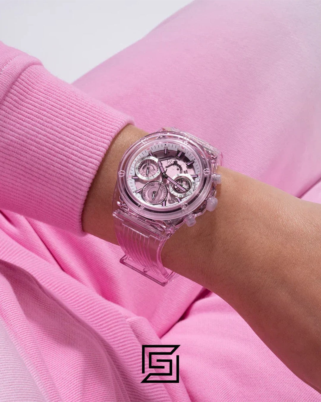 Guess GW0438L2 Pink Dial Transparent Watch