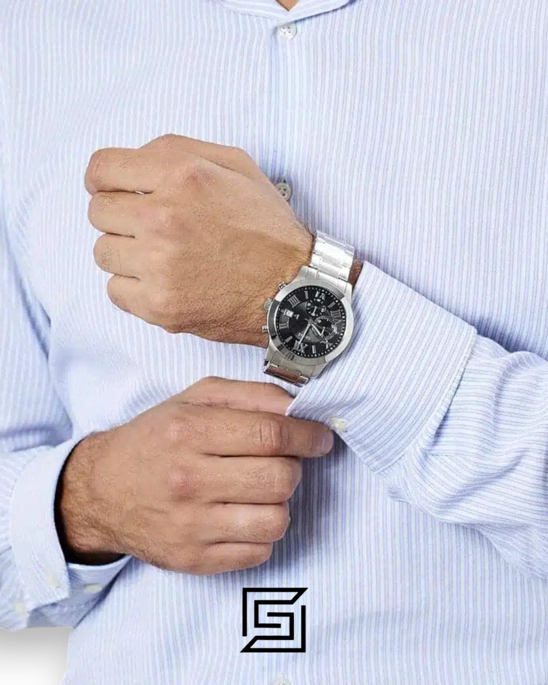 ساعة رجالي كرونوغراف بسوار أسود ومينا سوداء طراز W0668G3 من Guess