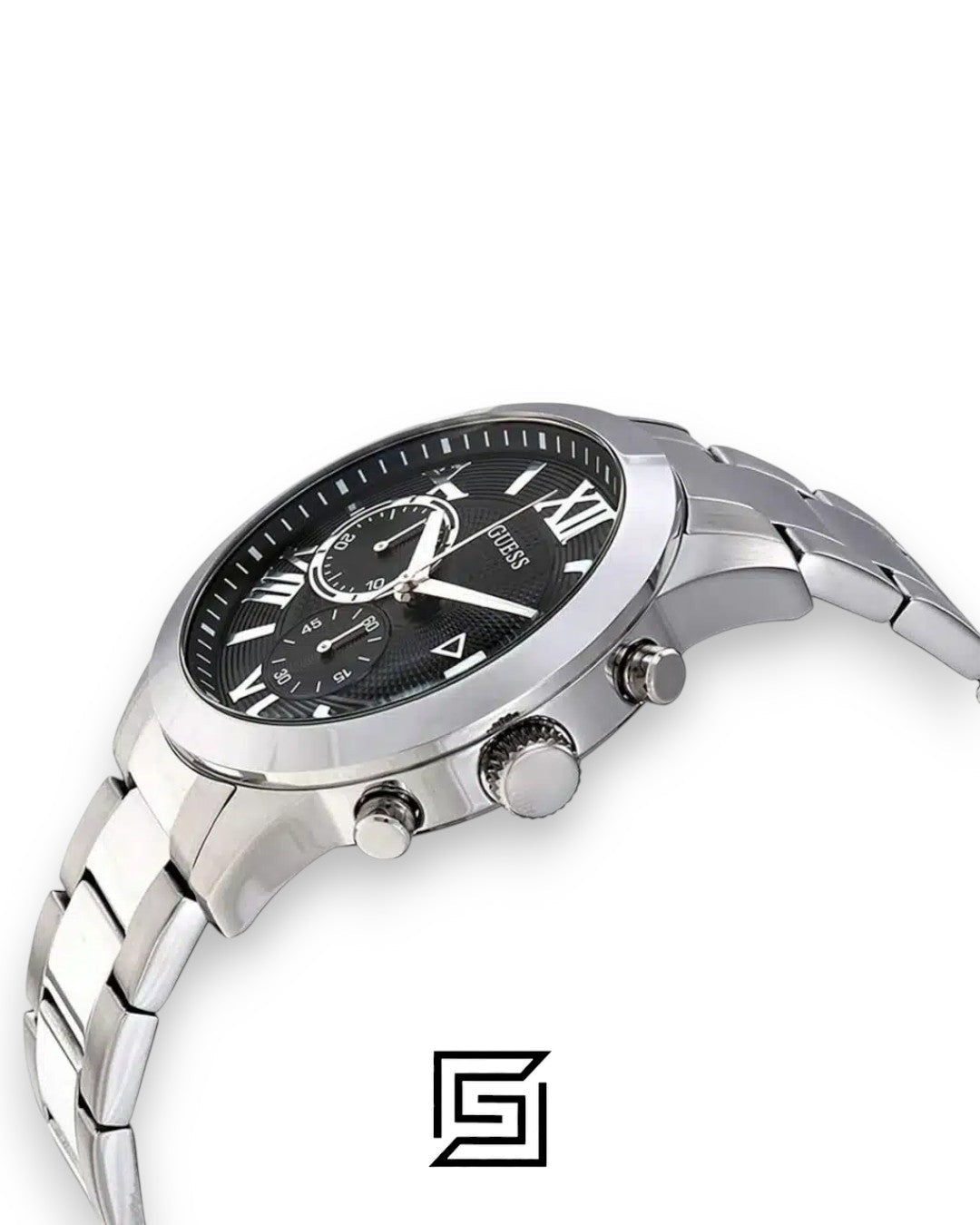 ساعة رجالي كرونوغراف بسوار أسود ومينا سوداء طراز W0668G3 من Guess