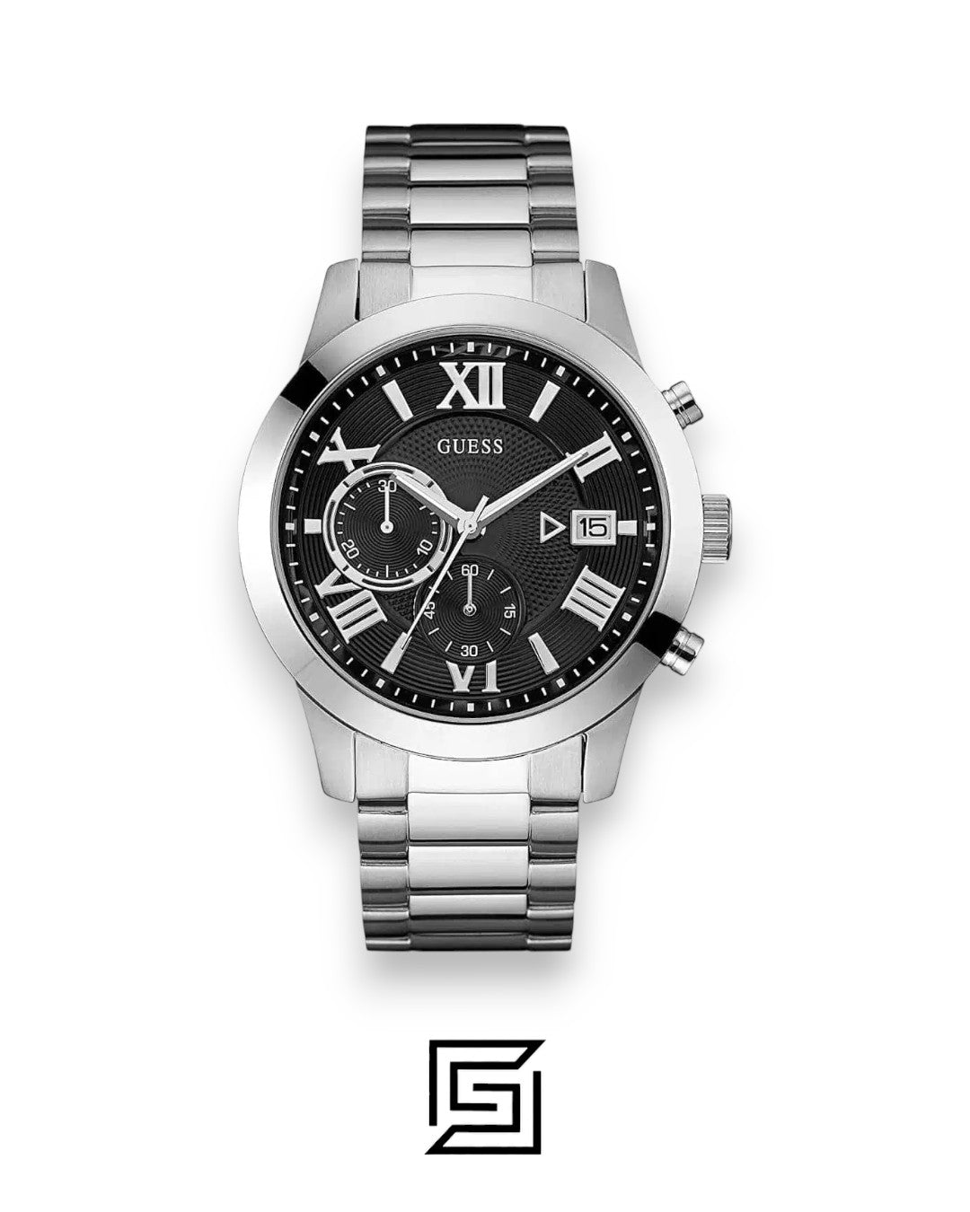 ساعة رجالي كرونوغراف بسوار أسود ومينا سوداء طراز W0668G3 من Guess