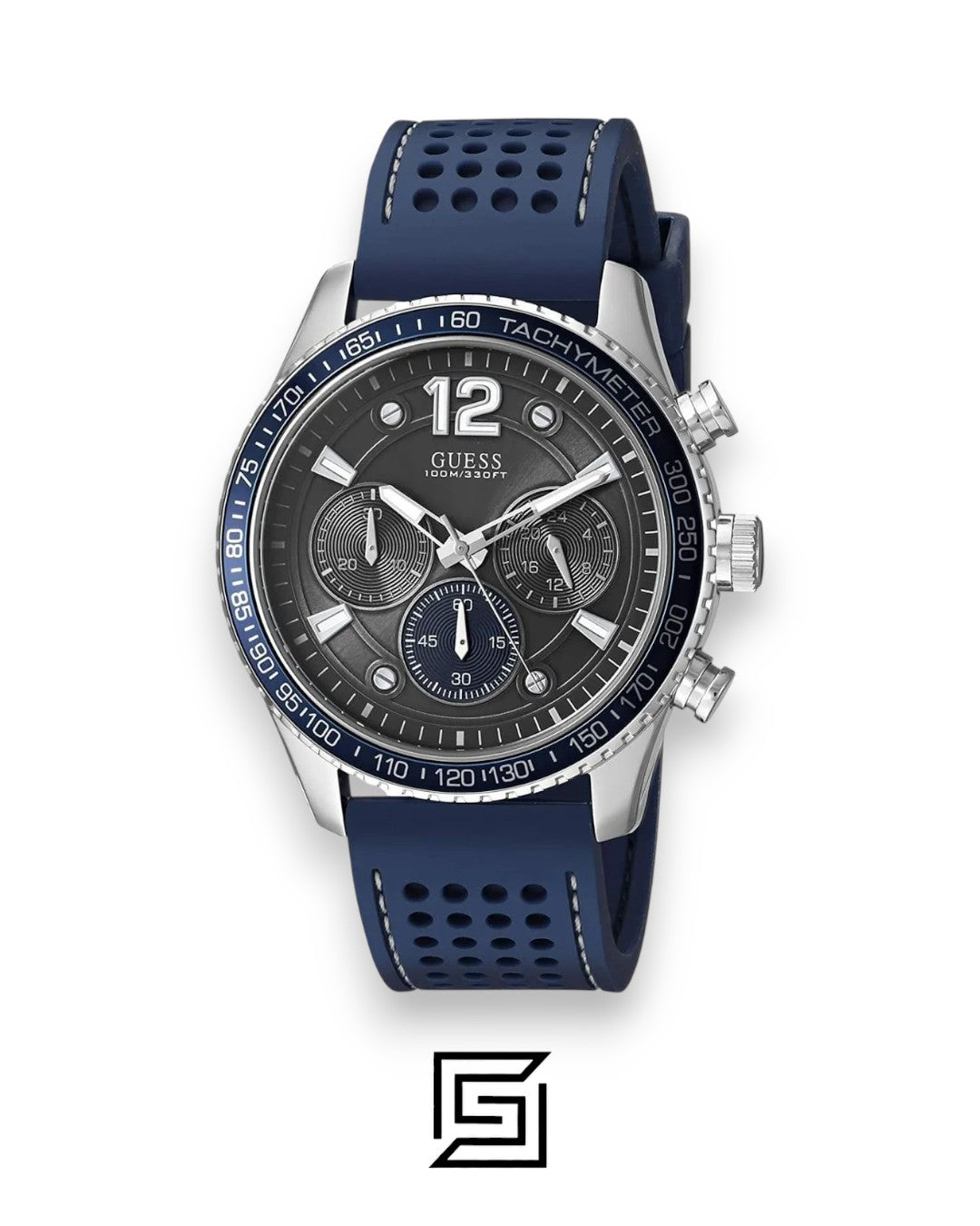 Guess W0971G2 Men's Blue Silicone Chronograph Grey Dial Watch