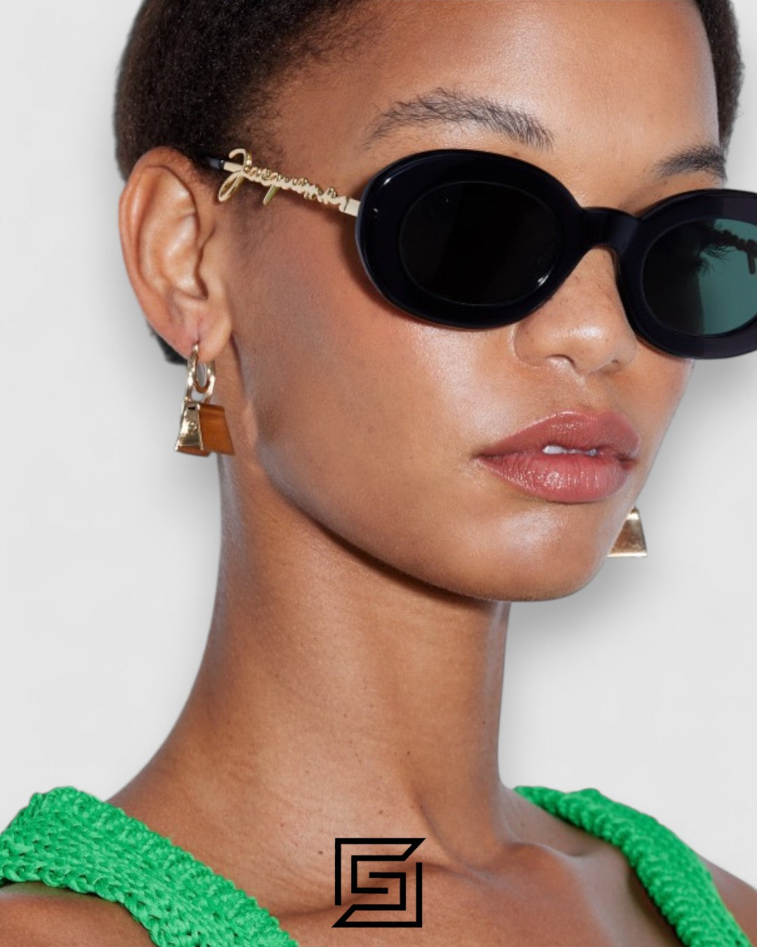 JACQUEMUS 235AC عدسات خضراء فاتحة وإطار أرجواني شفاف