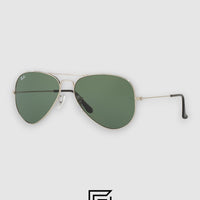 نظارة شمسية راي بان RB3025 AVIATOR MEDIUM 55 للجنسين - فضي_أخضر