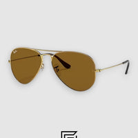 نظارة شمسية راي بان RB3025 AVIATOR MEDIUM 55 للجنسين - ذهبي_بني