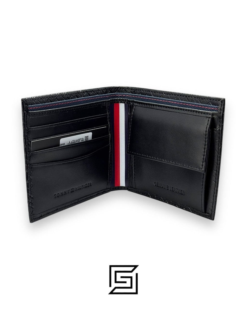 TOMMY SINGLE WALLET W TH LOGO HARD PATTERN INSIDE LEATHER SQUARE LOGO/BLACK