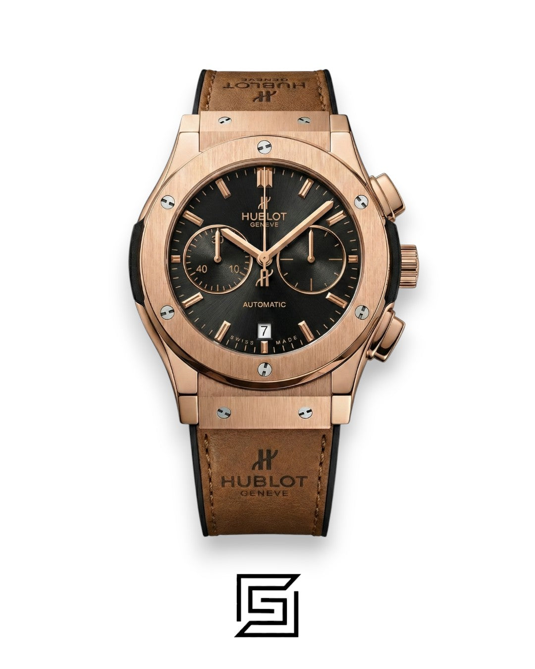 Hublot Classic Fusion Chronograph - Rose Gold - Black Dial - Brown Chamois Strap