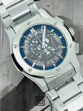 watches HUBLOT CLASSIC NEW - Silver Metal Band - Grey Dial With Blue Circular Frame - Silver Body
