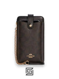 Coach Phone Crossbody In Signature Canvas Dark Brown Style No. C7397