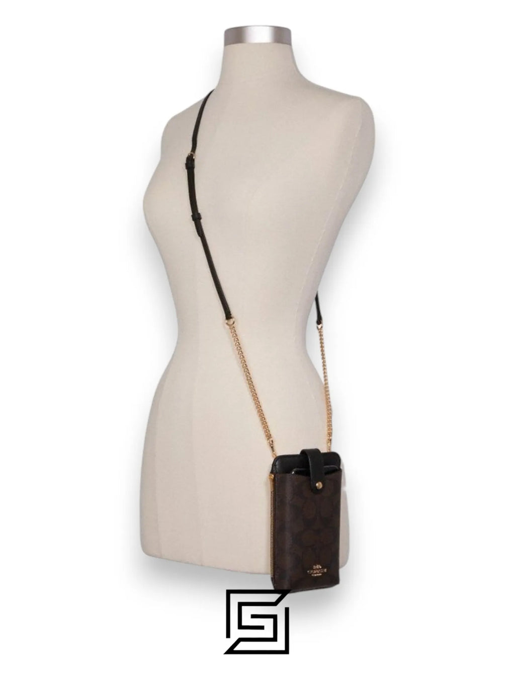 Coach Phone Crossbody In Signature Canvas Dark Brown Style No. C7397