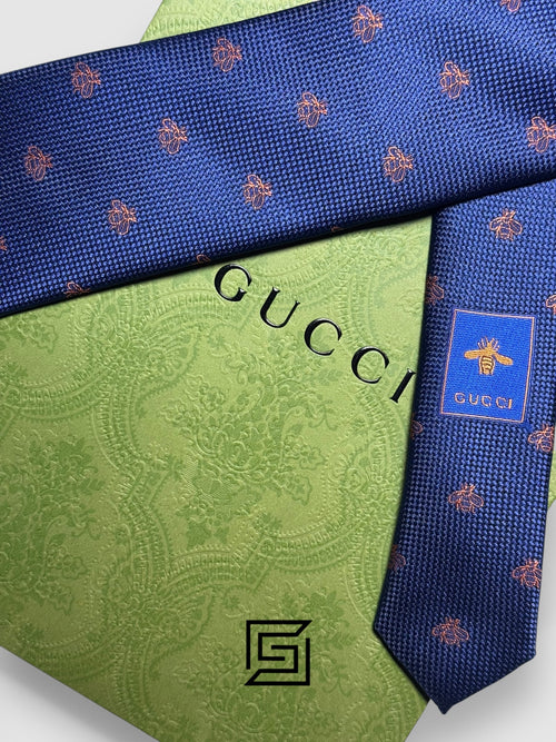 Gucci - Navy Blue Color With Brown Bee Pattern
