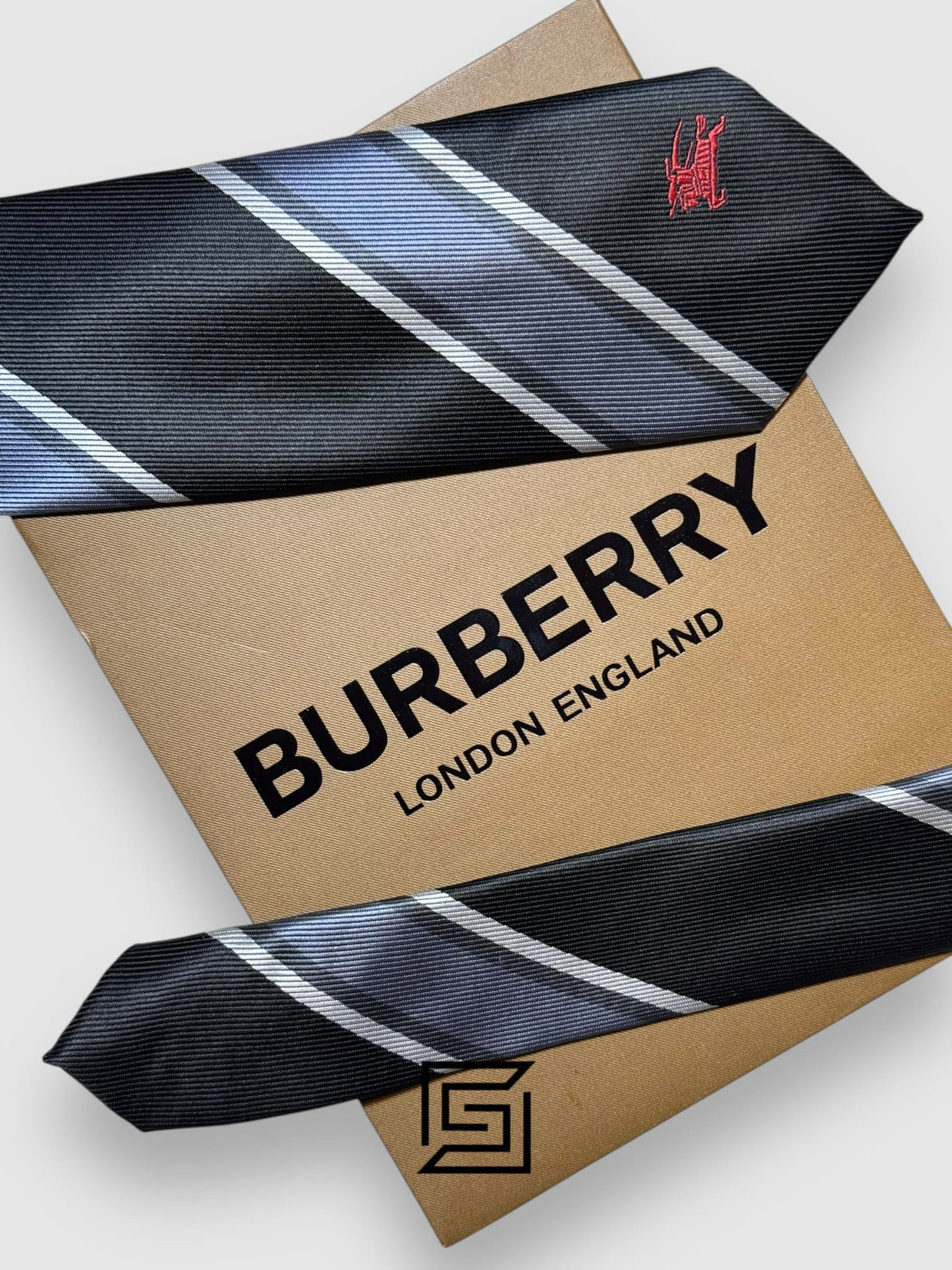 BURBERRY- Striped Black - Grey Horse Logo