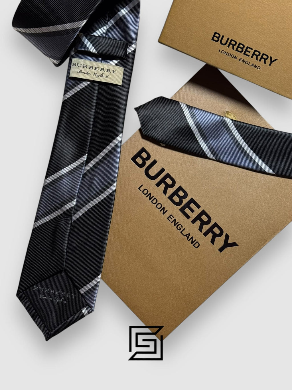 BURBERRY- Striped Black - Grey Horse Logo
