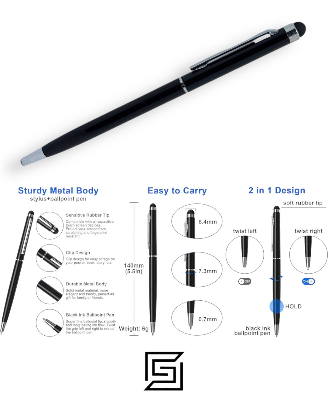 PASSCASE 3 PCS ICON METAL LOGO With PEN/BLACK