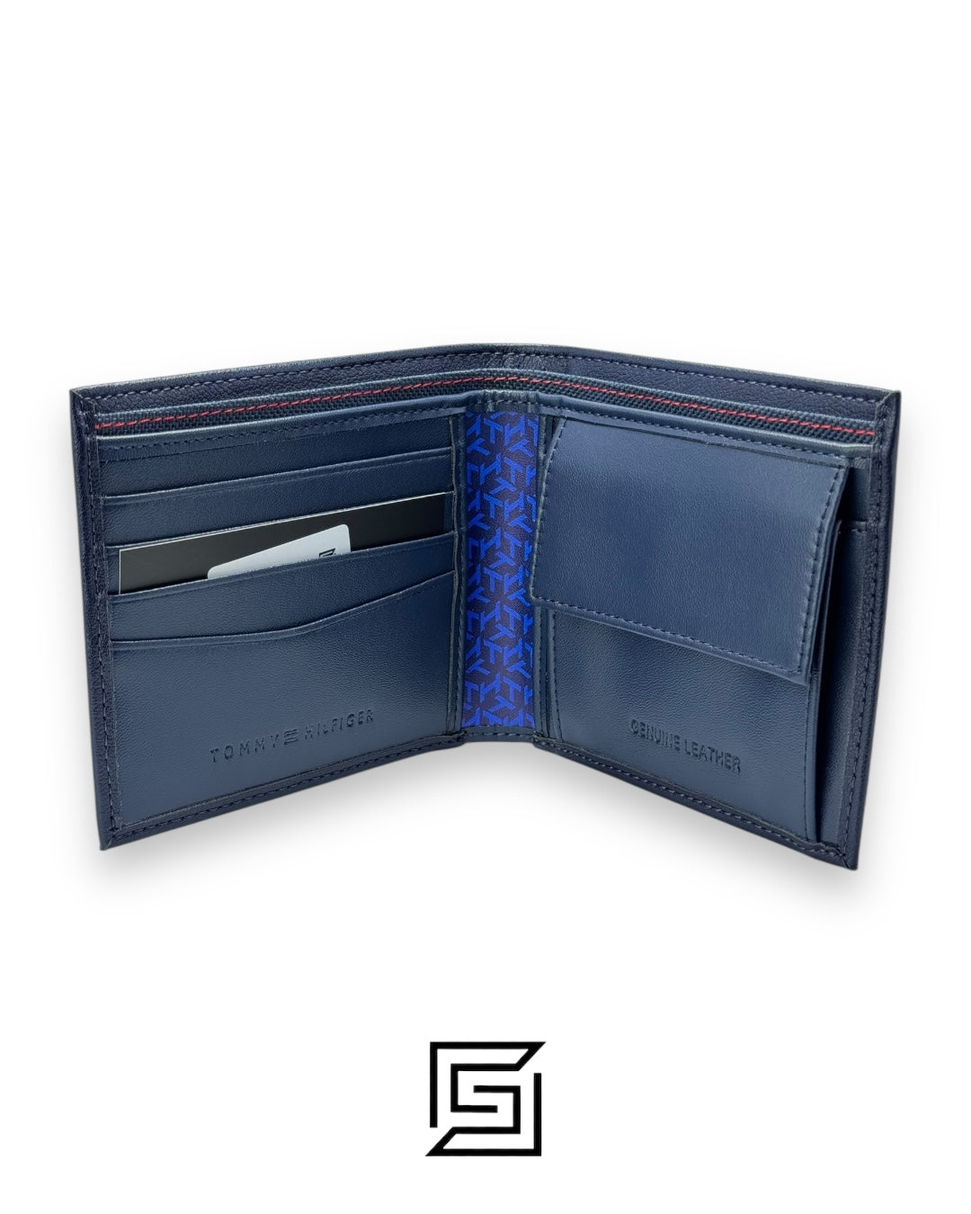 TOMMY SINGLE WALLET TH ON LEATHER WITH SIGNATURE LOGO/BLUE
