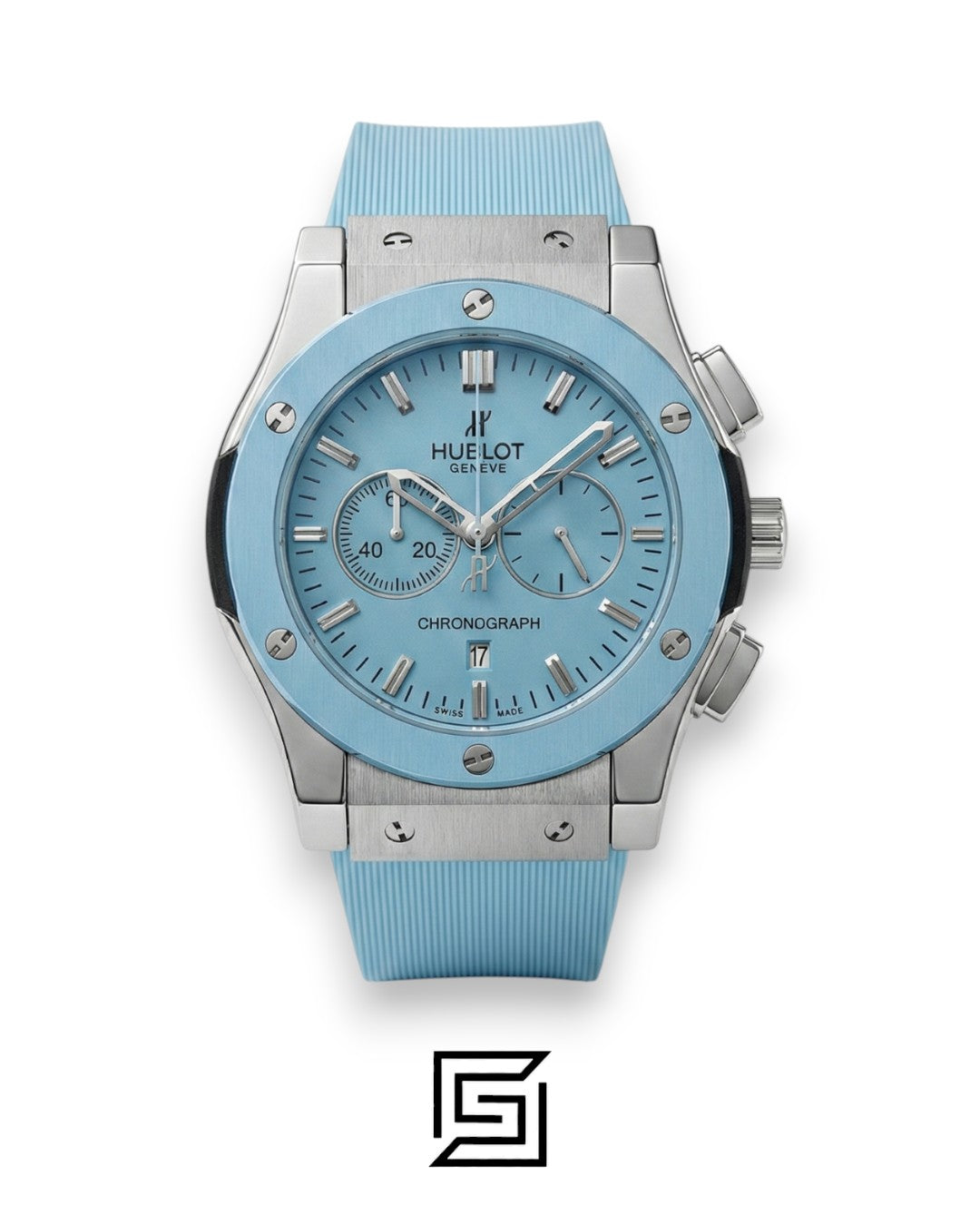 Hublot Classic Fusion Chronograph – Sky Blue Dial with Matching Rubber Strap