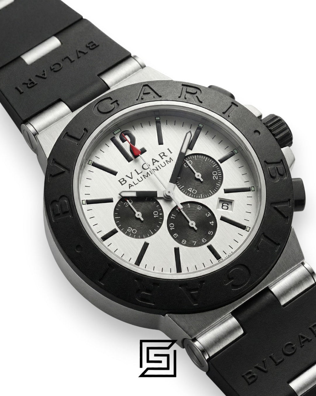 Bvlgari Aluminium Chronograph White Dial Black Band Men’s Watch