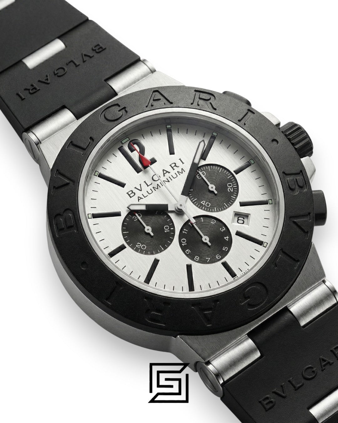 Bvlgari Aluminium Chronograph White Dial Black Band Men’s Watch