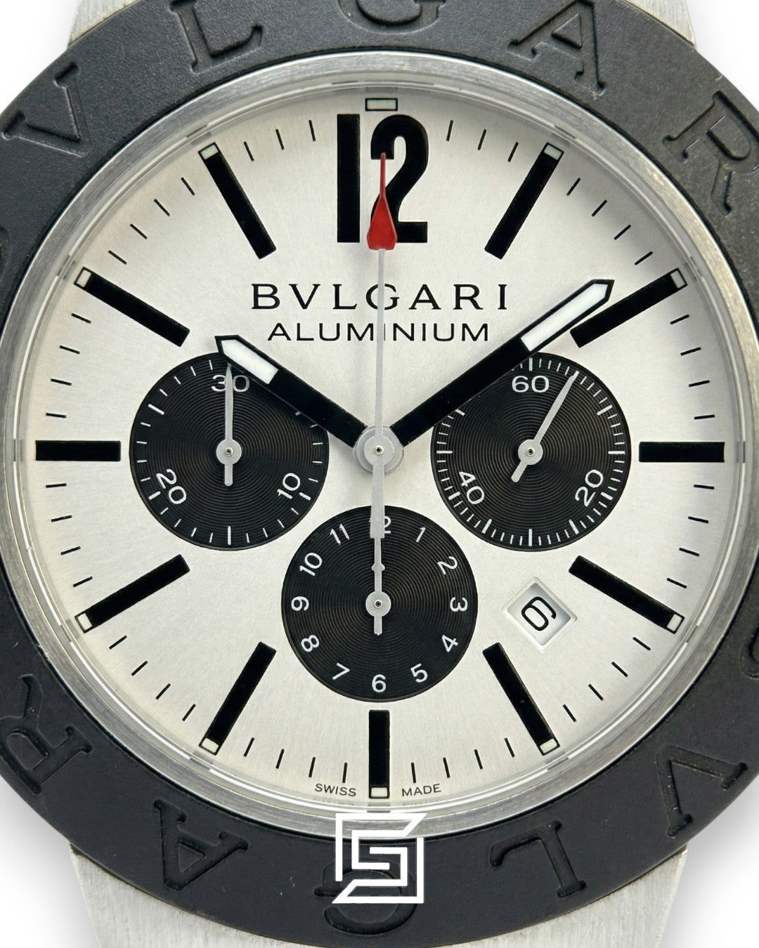 Bvlgari Aluminium Chronograph White Dial Black Band Men’s Watch