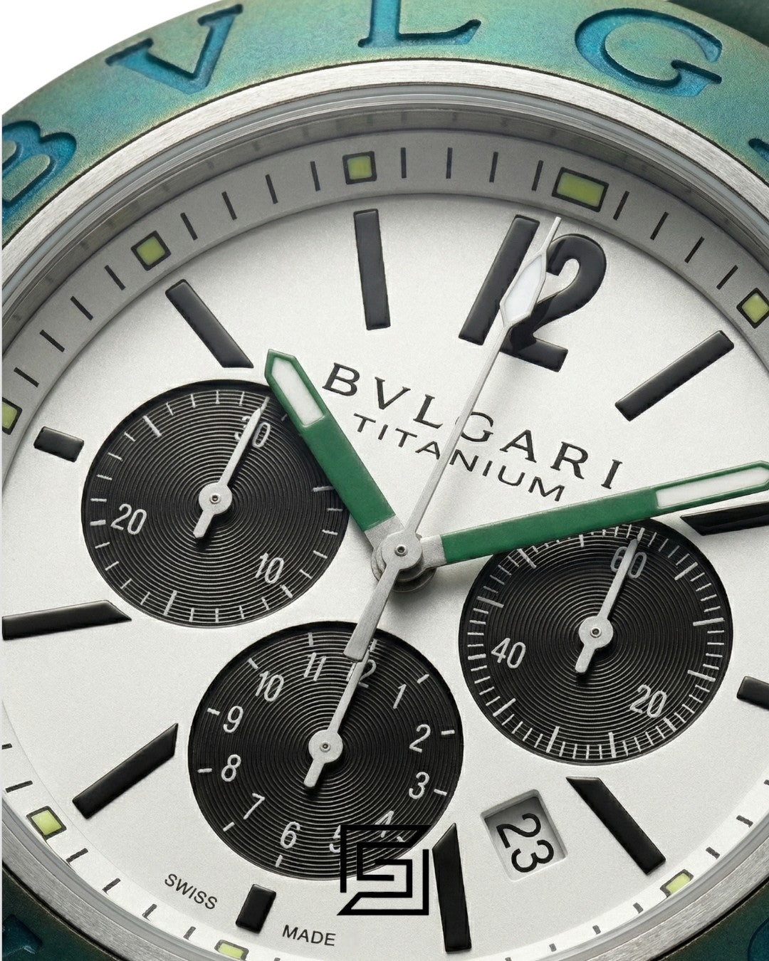 Bvlgari Aluminium Chronograph White Dial Green Band Men’s Watch