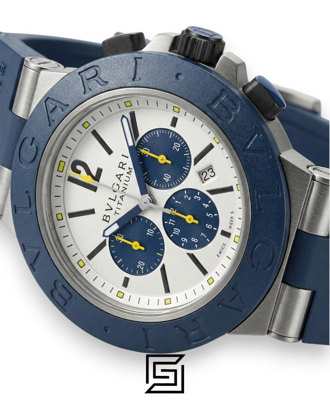 Bvlgari Aluminium Chronograph White Dial Blue Band Men’s Watch