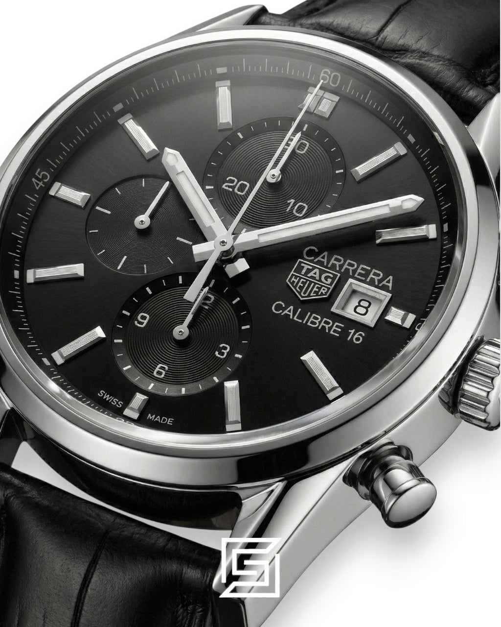 Tag Heuer Carrera Black Dial Chronograph Black Leather Men’s Watch
