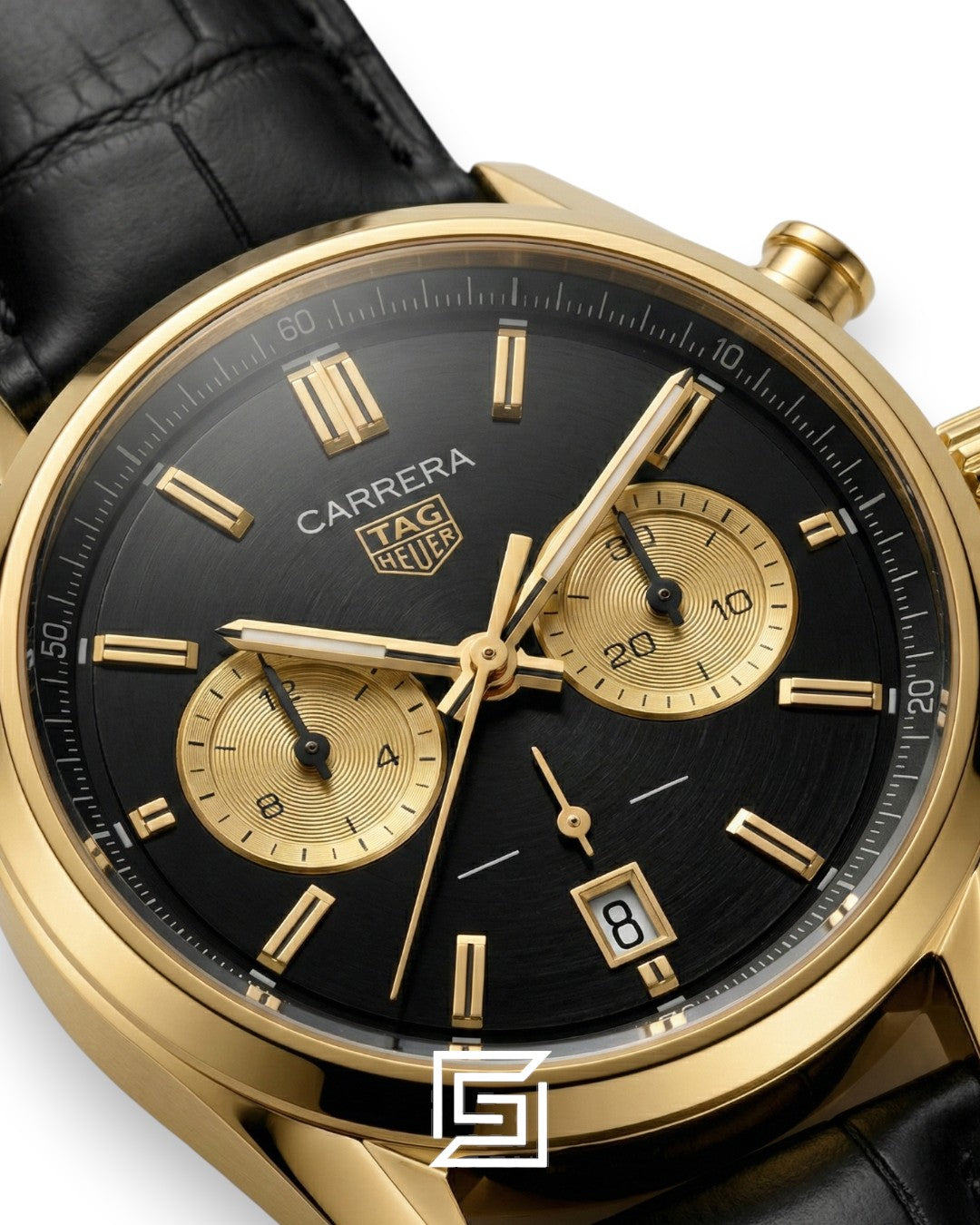 TAG Heuer Carrera Black & Gold Chronograph Black Leather Men's Automatic Watch