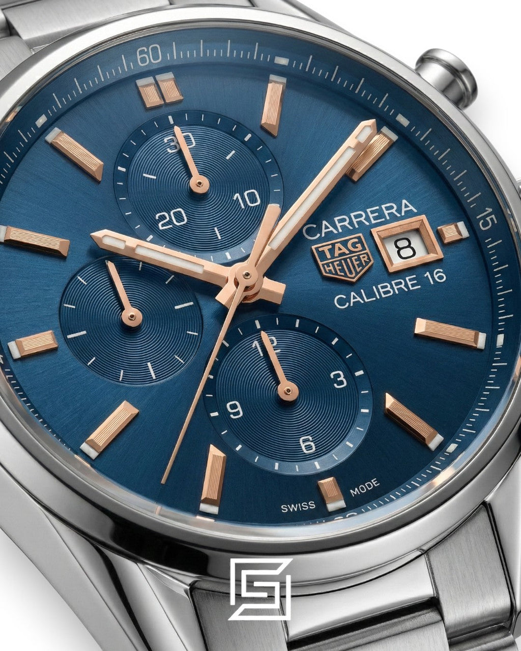 TAG Heuer Carrera Calibre 16 Blue Dial Rose Gold Accents Stainless Steel Men’s Watch