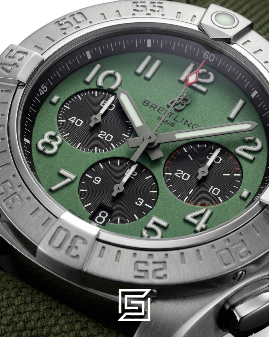 Breitling Chronograph Green Dial Black Fabric Strap Men’s Watch