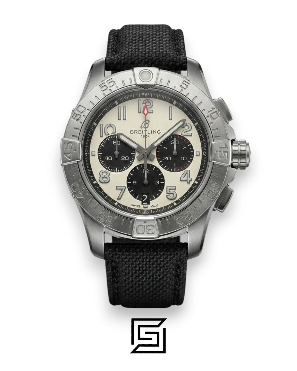 Breitling Chronograph White Panda Dial Black Fabric Strap Men’s Watch