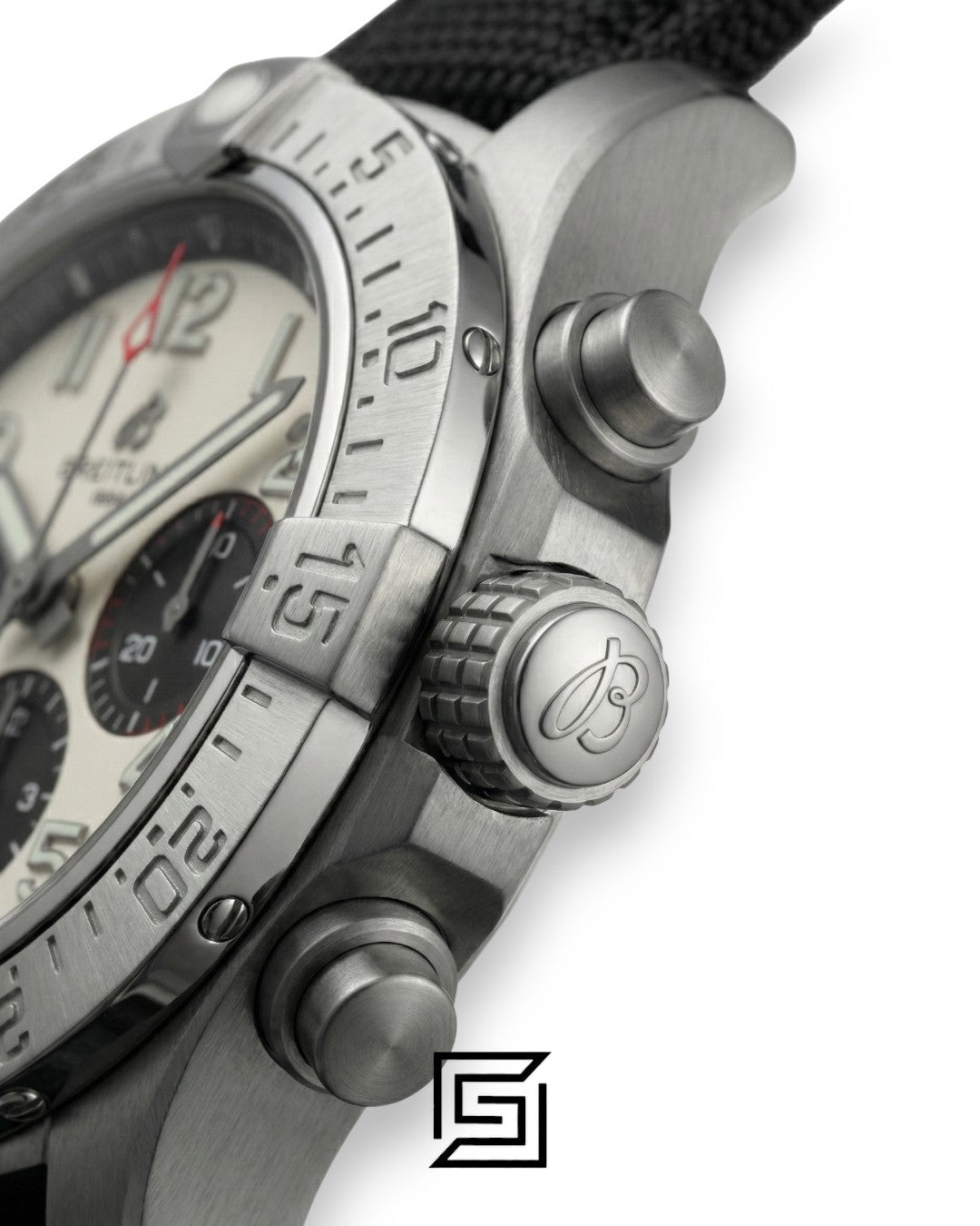 Breitling Chronograph White Panda Dial Black Fabric Strap Men’s Watch