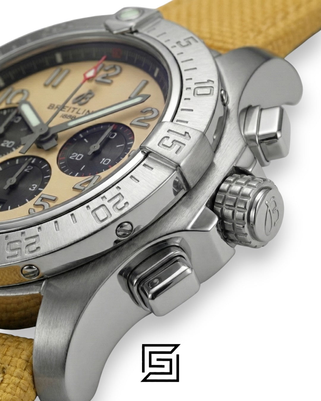 Breitling Chronograph Sand Dial Beige Fabric Strap Men’s Watch