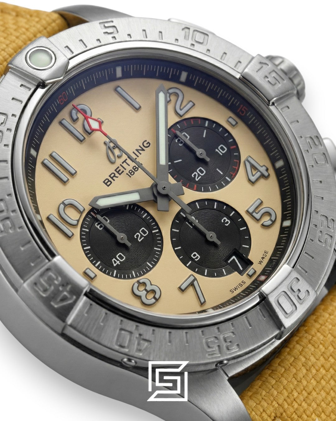 Breitling Chronograph Sand Dial Beige Fabric Strap Men’s Watch