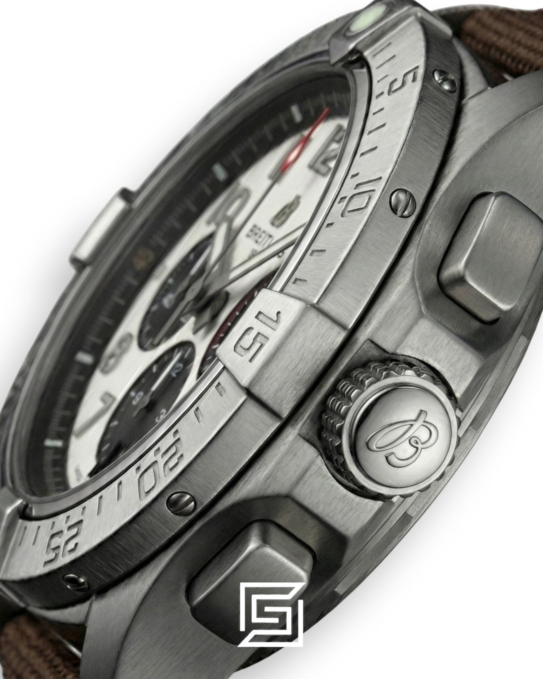 Breitling Chronograph Silver Panda Dial Brown Fabric Strap Men’s Watch