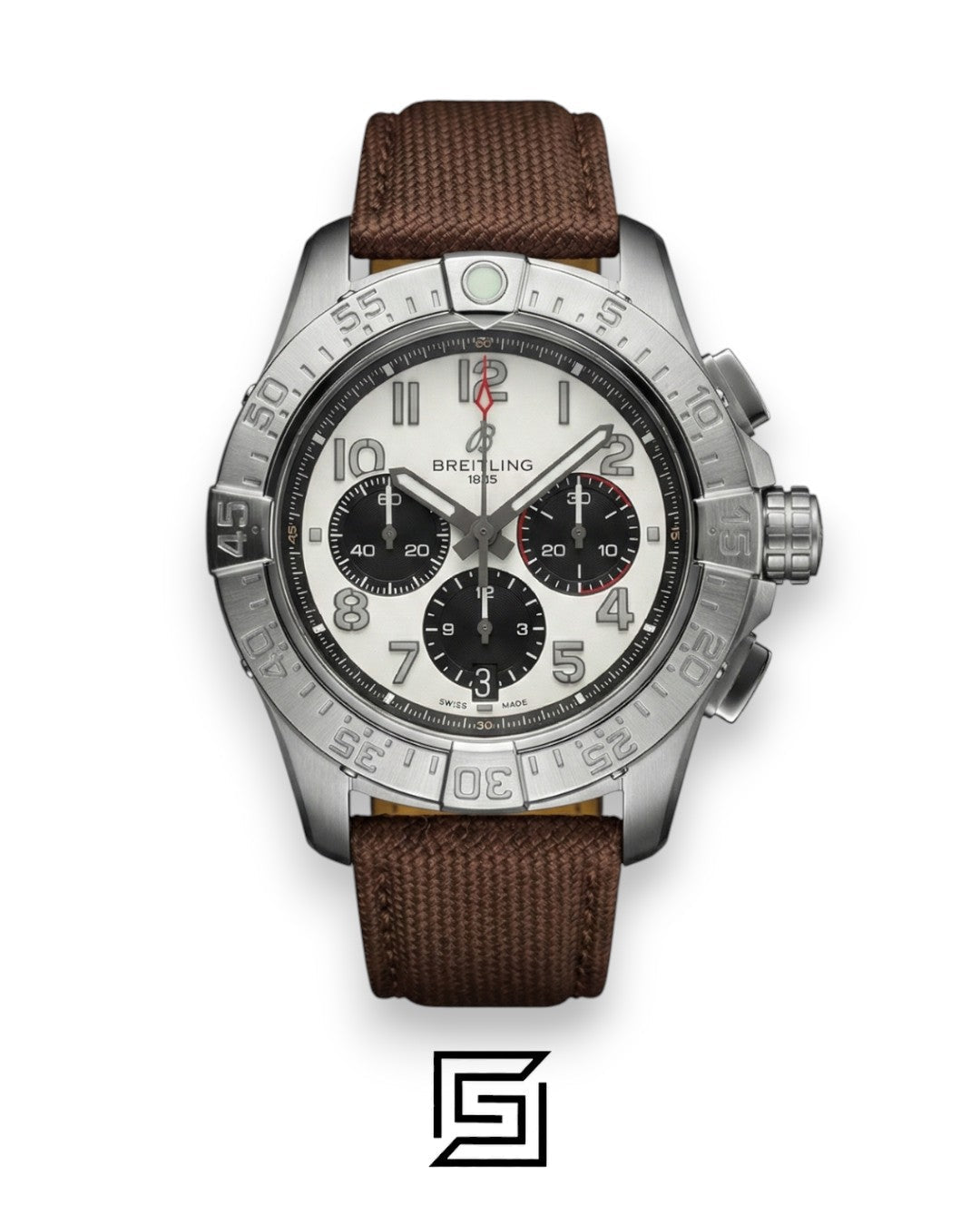 Breitling Chronograph Silver Panda Dial Brown Fabric Strap Men’s Watch