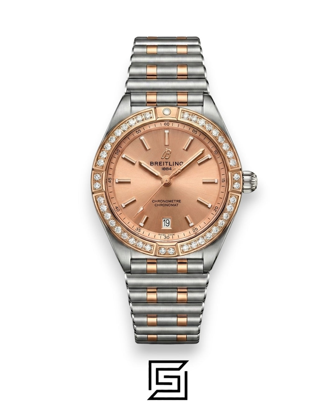 Breitling Chronomat Salmon Pink Diamond Bezel Two-Tone Ladies’ Watch