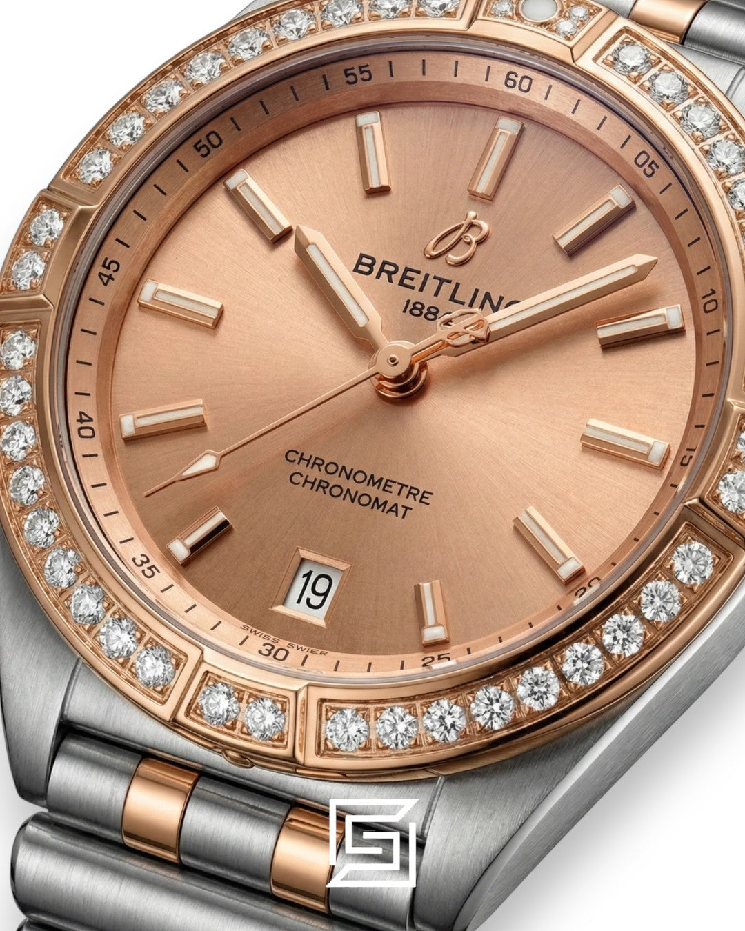 Breitling Chronomat Salmon Pink Diamond Bezel Two-Tone Ladies’ Watch