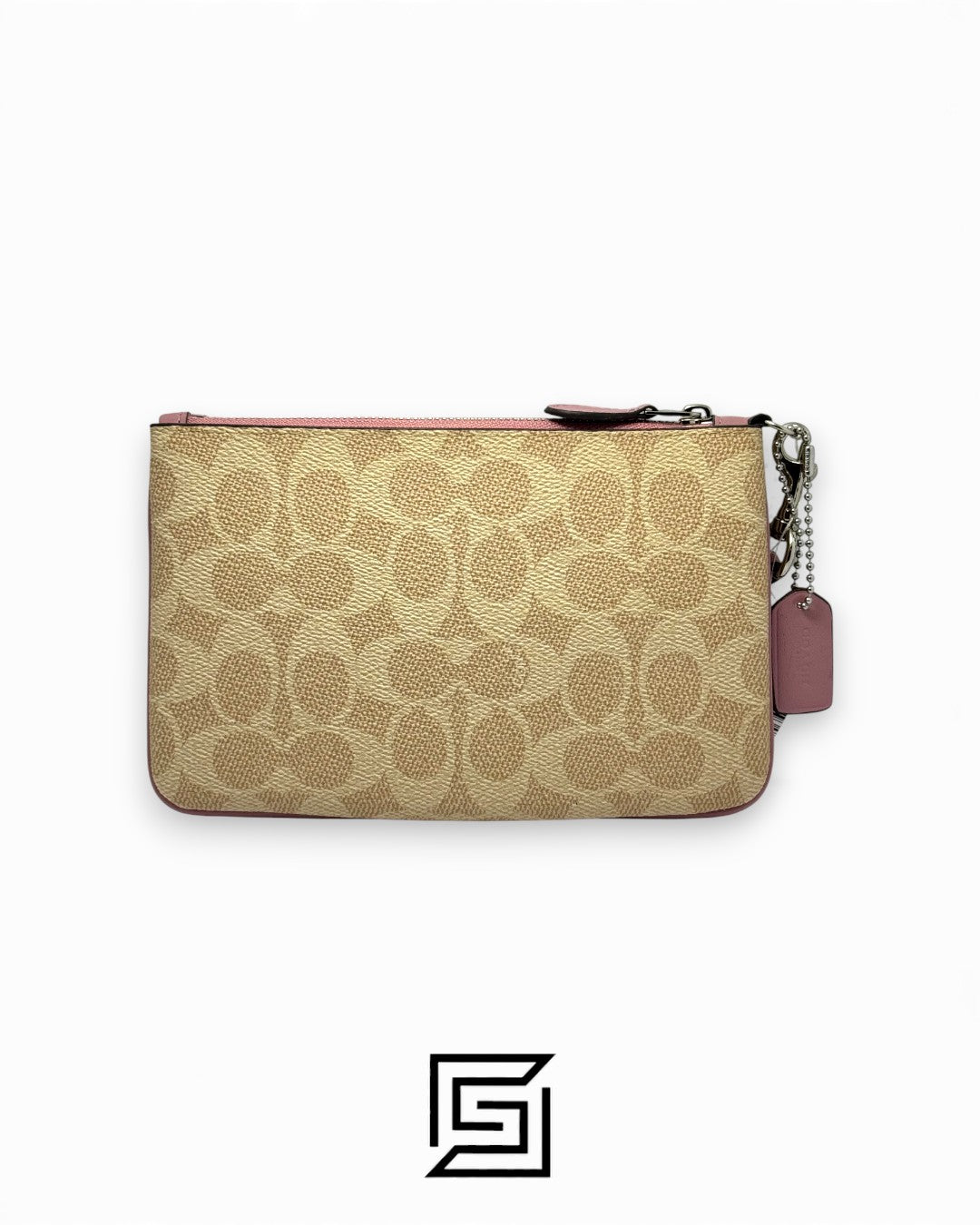 Coach Small Wristlet In Colorblock Signature Canva Khaki x Pink No. F32445