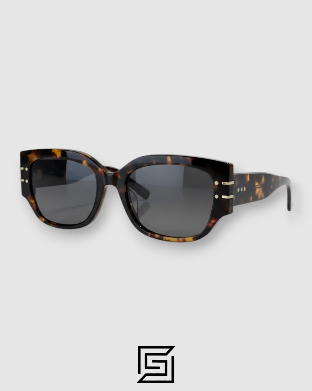 Dior Signature S13F Black Lenses and Tiger Brown Frame with Gold Logo Luxury Sunglasses