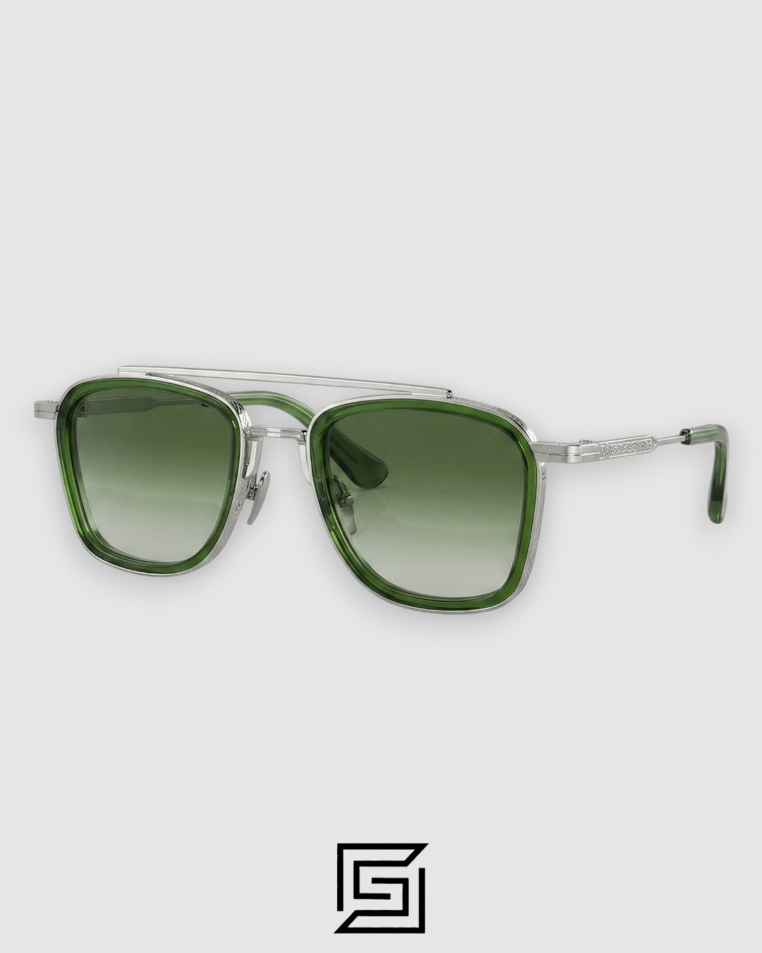 John Dalia BARD C107 Green Lenses and Green Frame Silver Metal  Sunglasses
