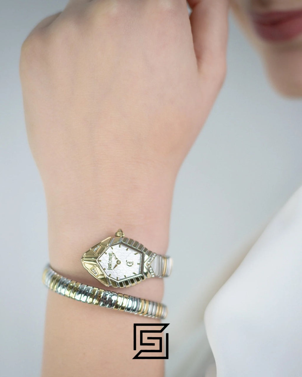 Just Cavalli JC1L355M0055 Bicolor Snake Watch Gold Case White Dial 33mm