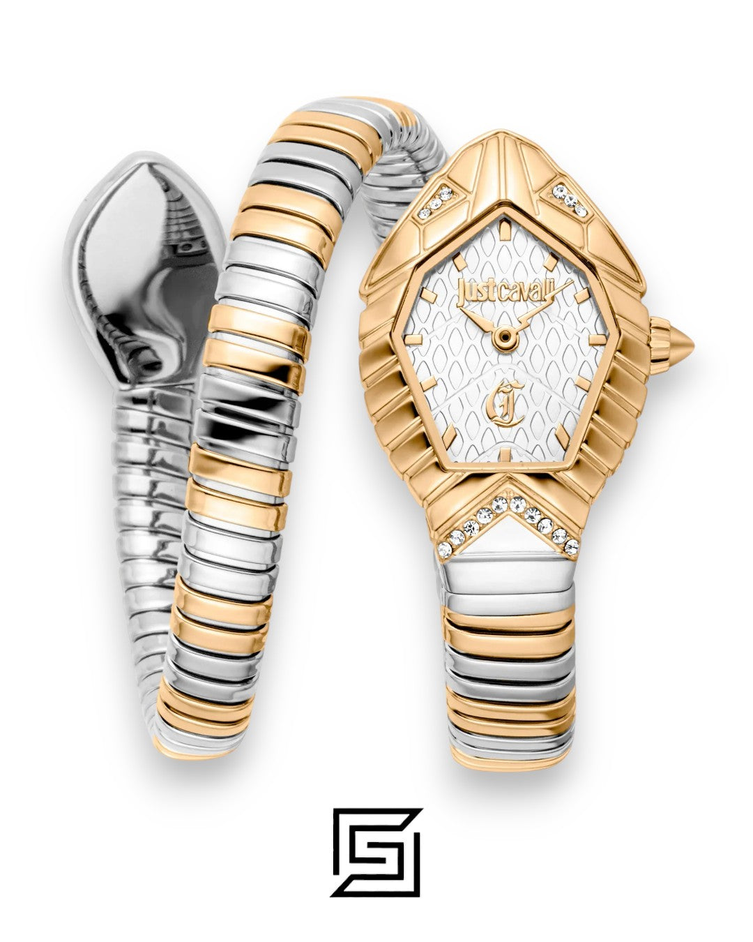 Just Cavalli JC1L355M0055 Bicolor Snake Watch Gold Case White Dial 33mm