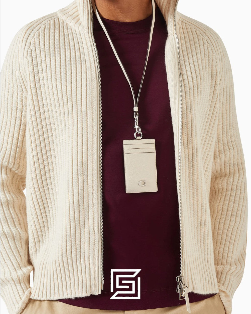 Id Lanyard In Signaure Canvas CZ285 Khaki x Light Pink