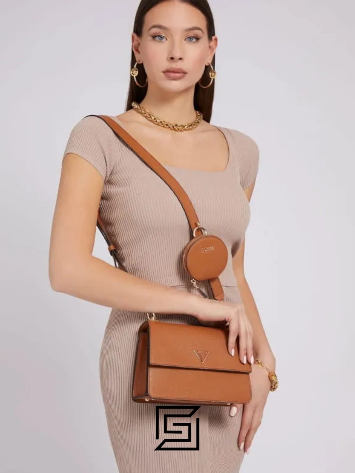 Bags,Leather,Women leather Guess Alexie Crossbody Bag A Flap Saffiano HWVG8416190 Light Cognac Guess