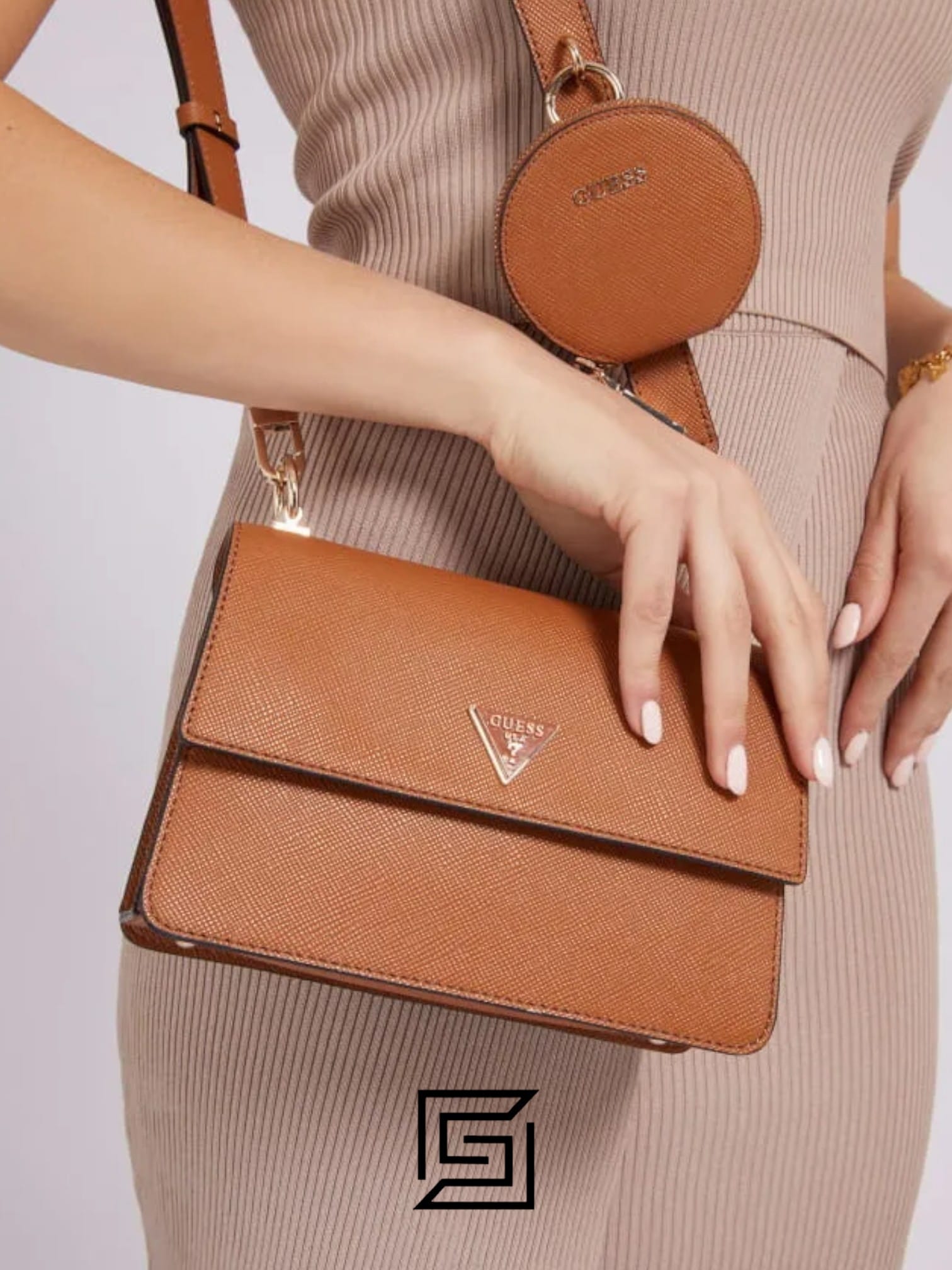 Bags,Leather,Women leather Guess Alexie Crossbody Bag A Flap Saffiano HWVG8416190 Light Cognac Guess