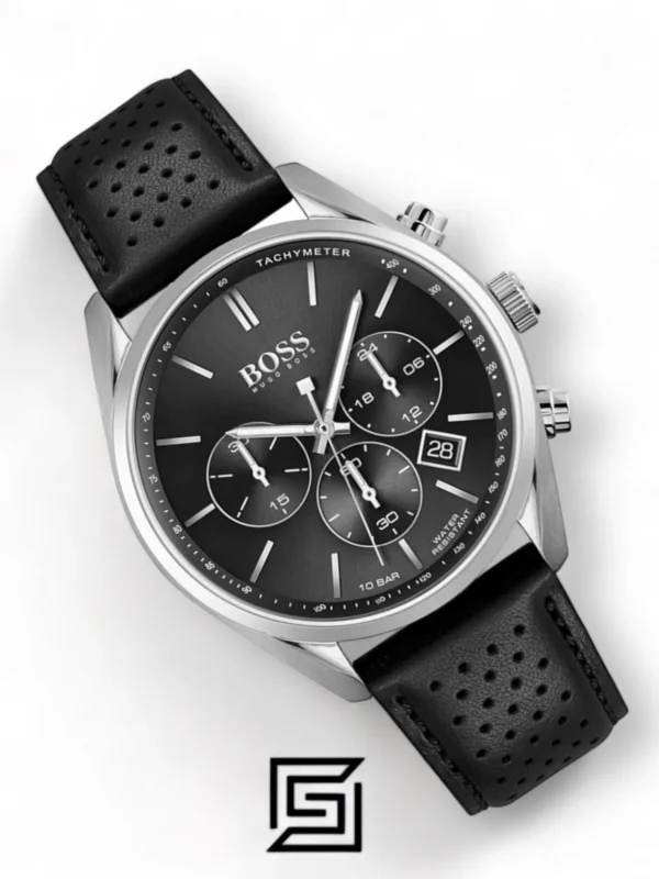 Men,Watches,Men,Original Watches Hugo Boss original-watches Champion Black Dial Black Leather Strap - 1513816 Boss