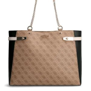 Bags,Leather,Women leather GUESS shopper bag with label, 1 x dust bag Zadie Latte / Black Guess