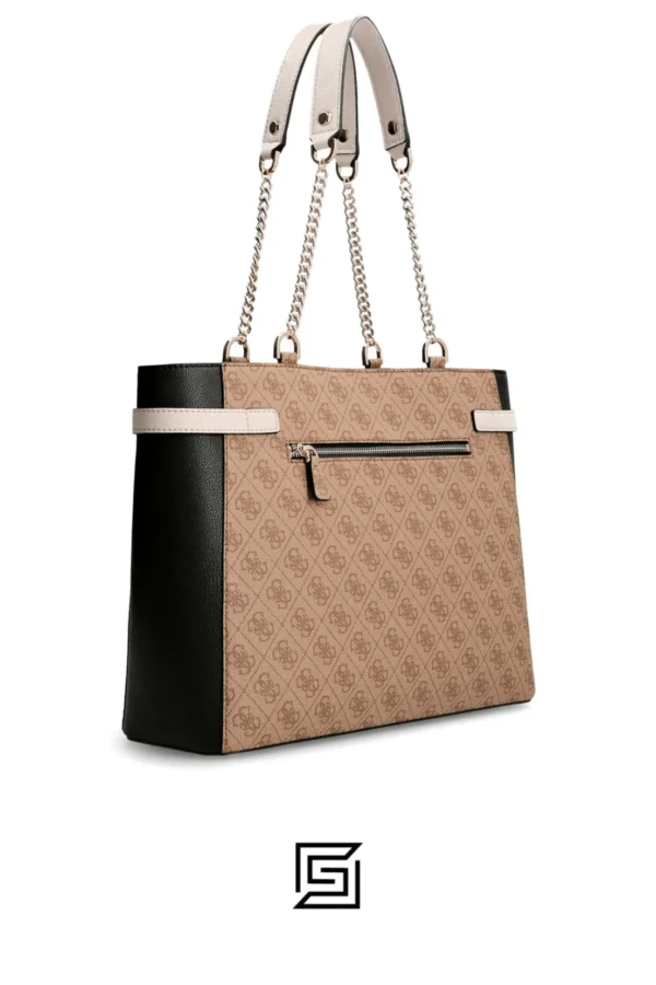 Bags,Leather,Women leather GUESS shopper bag with label, 1 x dust bag Zadie Latte / Black Guess