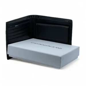 Leather,Wallets,Men leather CK SINGLE WALLET CK METAL LOGO SOFT PATTIERN BIG /BLACK Calvin Klein